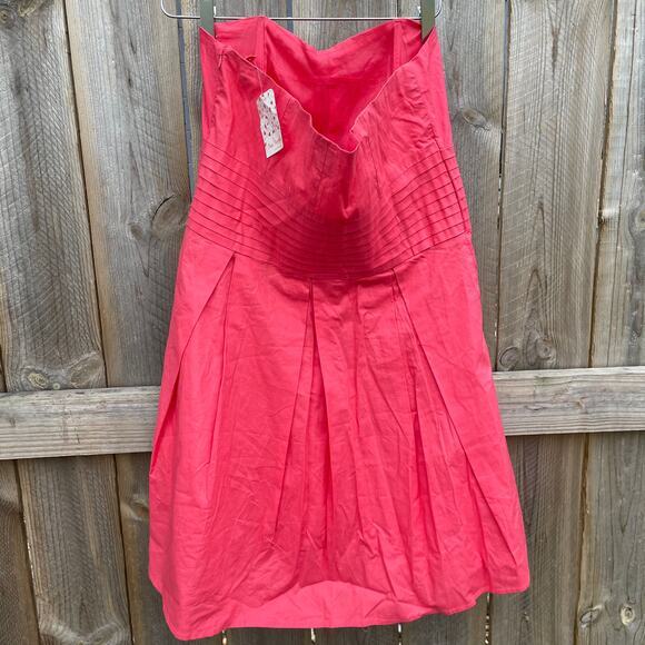Free People Strapless Dress A-Line Pleated Bow Fit & Flare Pink Size Medium NWT - Picture 2 of 7